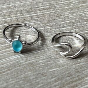 Silver and Blue Gemstone Ring Set